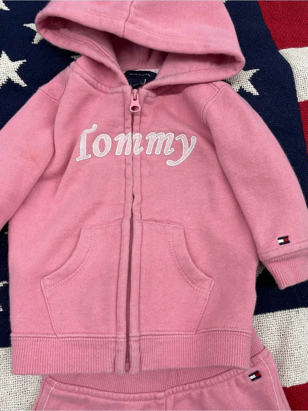 Tommy Hilfiger Pink Hooded Zip Sweatshirt & Jogger Pants Set Size 3-6 Months